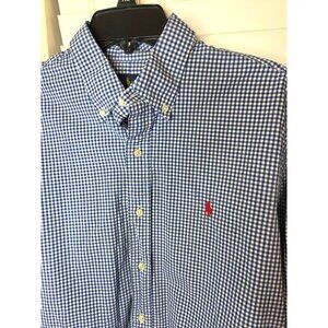Ralph Lauren Mens Classic Fit Blue Gingham Button-Down Shirt L Preppy Casual